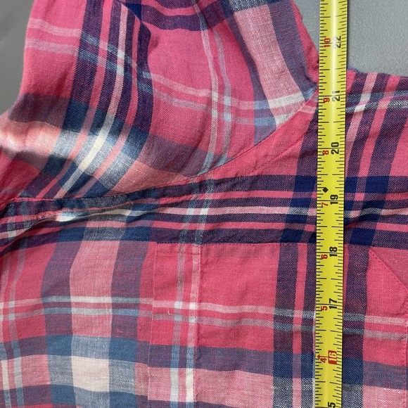 Southern Tide Linen Trim Fit Skipjack Pink Blue Plaid Button Up Shirt Medium M - Picture 12 of 14